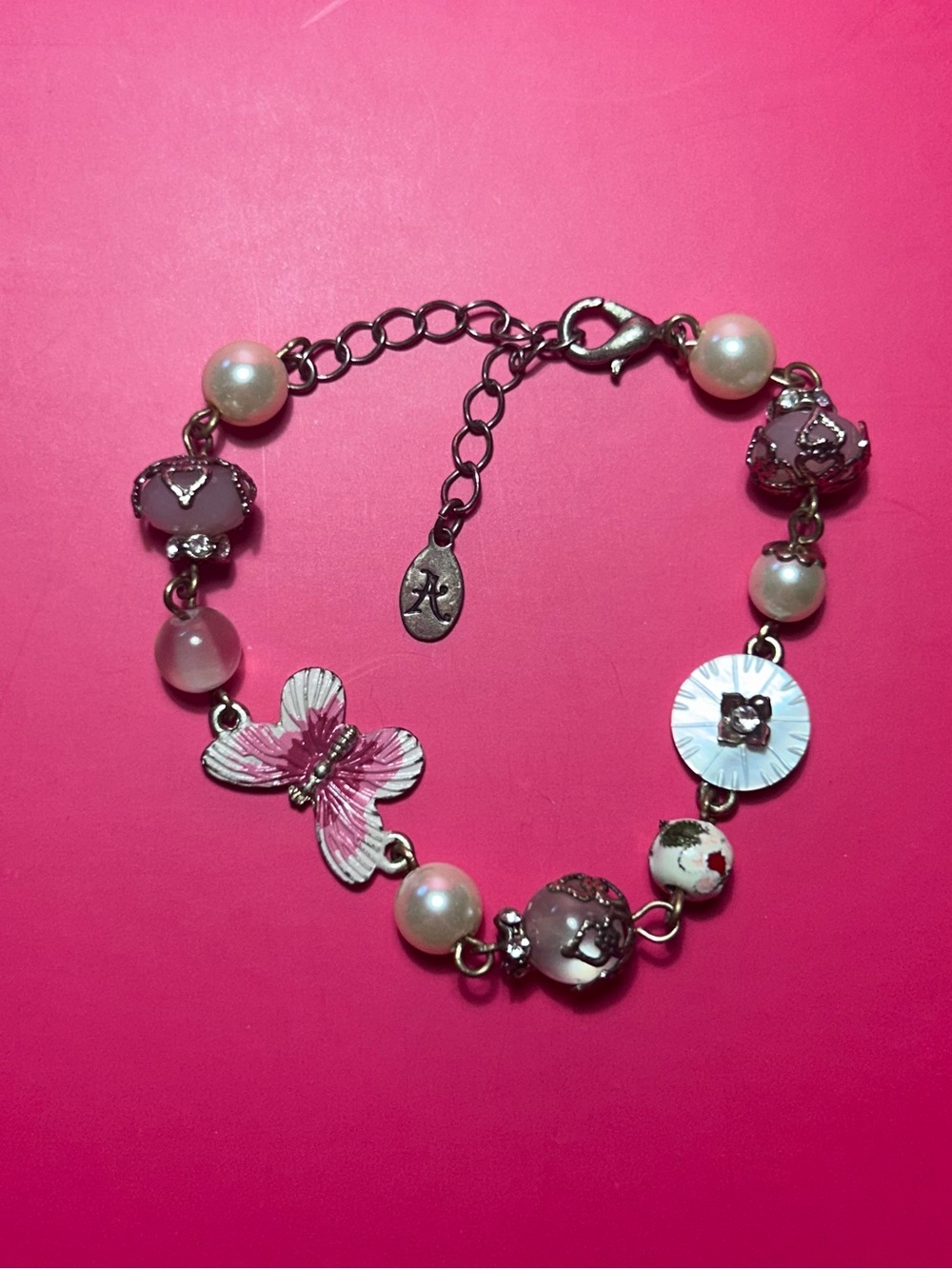 Delicate Pink Butterfly Charm Bracelet. Fairycore Coquette Balletcore Jewelry